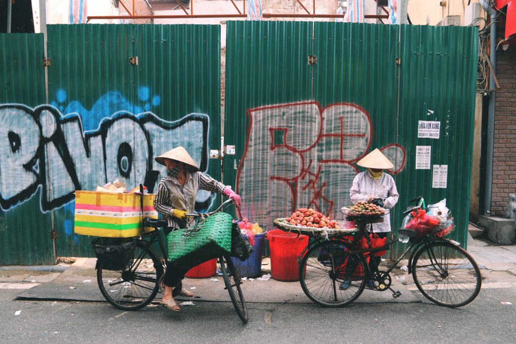 vietnam street food vendors on bicycles