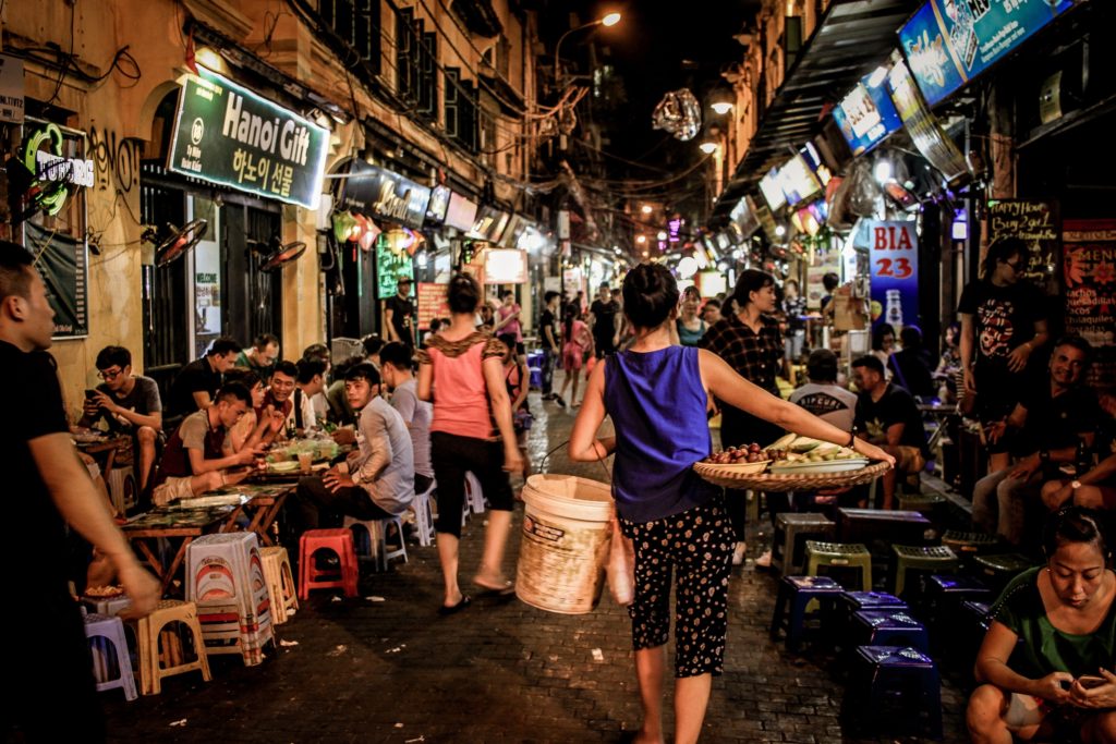 backpacking vietnam hanoi street at night old quarter