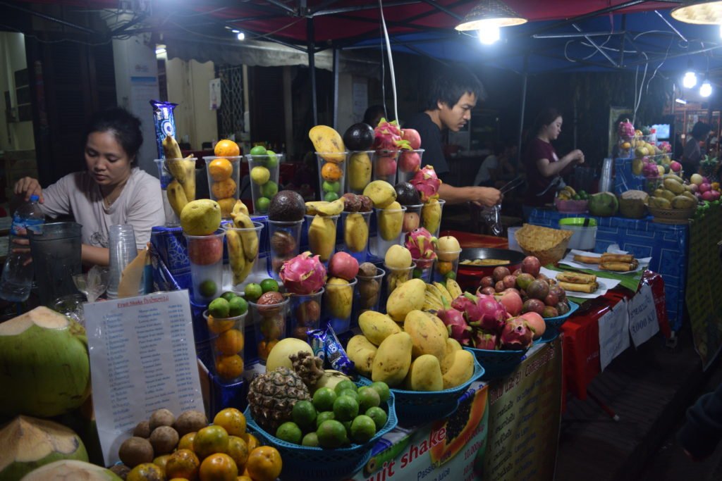 laos luang prabang night market fruit juice stalls